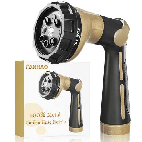 FANHAO Heavy Duty Garden Hose Nozzle, Metal Hose Sprayer Easy Thumb Control | 8 Spray Patterns, Rustproof Water Nozzle, Non-Slip Ergonomic Grip, Elder & Child Friendly for Garden, Car & Pet, Khaki - color: Khaki