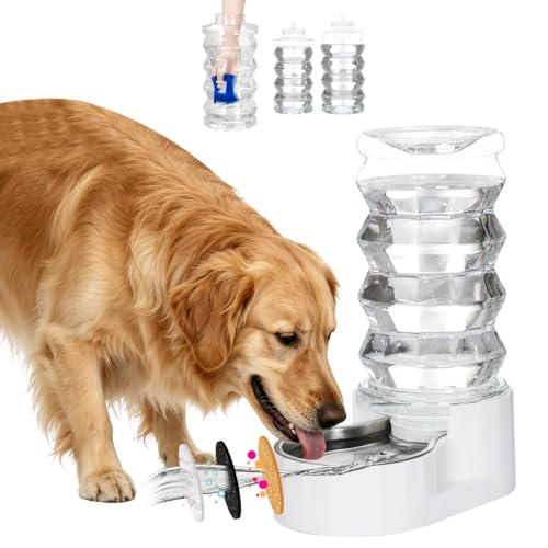 RIZZARI 8L Gravity Dog Water Dispenser: Stainless Steel Bowl Anti-Splash | Wide Mouth Easy Cleaning/ Dishwasher Safe/No Electricity Needed/ Filtered Fresh Water / Multi-Pet Homes - color: White, size: 8L