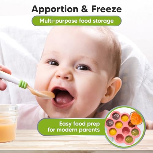 KeaBabies Silicone Food Freezer Trays with Lid, 2oz x 10 Pods (Blossom) | Baby Food Storage Containers, Easy Puree Meal Prep, Breast Milk Silicone Freezer Molds, Dishwasher, Microwave Safe, BPA-Free - color: Blossom