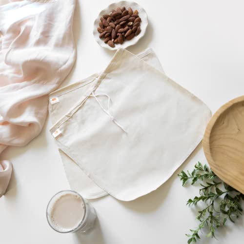 Pro Quality Organic Cotton Nut Milk Bag 2 Pack - 12"X12" XL Bags - Heavy Duty Reusable All Purpose Food Strainer - Food Grade BPA-Free - color: Original Heavy Unbleached Muslin, size: 12 x12 inches