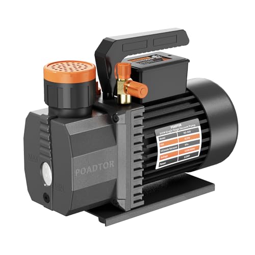 5CFM Vacuum Pump, 1-Stage HVAC Vacuum Pump | 1/2HP 38 Micron 110V Air Conditioning Kit for R12 R22 R134a R410a, HVAC/AUTO AC Refrigerant Recharging, Oil Included