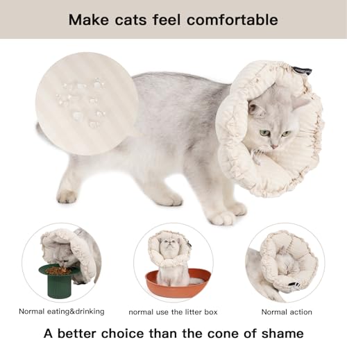 Soft Cat Cone Collar， Cute Adjustable Cat Recovery Collar，Elizabethan e Collar that can Protect Head and Foot Wounds，Egg White All-Season Style - color: White, size: L