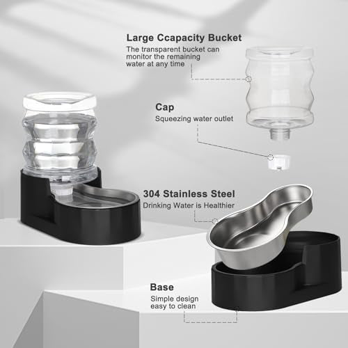 RIZZARI 4L Gravity Cat Water Dispenser:Spill Resistant for Apartments | No Filter Required/Leak-Resistant Design/Easy to Refill,Easy to Clean/Stable Anti-Tip Base/Food-Grade Materials - color: Jet Black, size: 4L