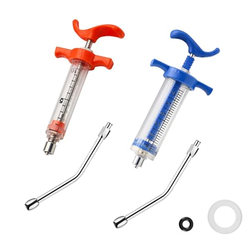 2Pcs Syringe with 2 Drench Nozzle Adjustable Dosage Reusable Drench Gun Syringe for Goat, Horse, Sheep, Dog, Pig, Cat (10ML+30ML) - size: 10ML+30ML