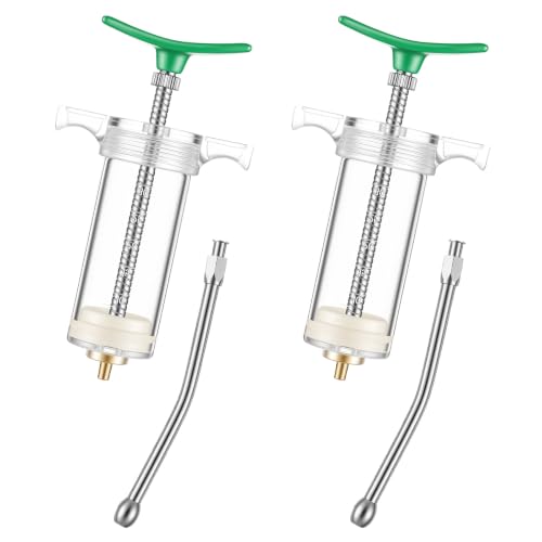 Threlaco 30ml 2 Pcs Drench Gun for Goats, Sheep & Cattle, Green | Reusable Small Goat Drench Syringe, Adjustable Veterinary Medicine Feeding Syringe, Continuous Dosing for Livestock, Horse - color: Green, size: 30ml