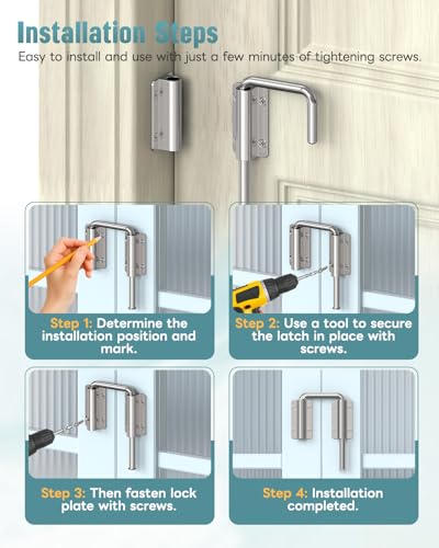 90/180 Degree U Patio Sliding Door Loop Lock Latch, Silver | Aluminum Alloy Security Bolt Lock , Multi-Angle Mounting for Barn, Garden, Fence Gate & Window - color: Silver-1 PC