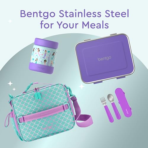 Bentgo Kids Stainless Steel Leak-Proof Food Jar for Hot or Cold Food | 11 fl oz Double Insulated Container with Removable Silicone Bumper, Dishwasher Safe, Easy Open Lid, Ages 3+ (Mermaids) - color: Sea Life