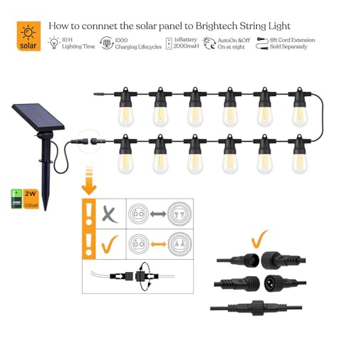 Brightech Replacement Solar Panel Ambience Pro - 2- Pin Half Moon Connector - Compatible ONLY with Brightech 1W Solar-Powered Outdoor String Lights - Commercial Grade - 1 Solar Panel - size: 1W String Lights Brightech Only