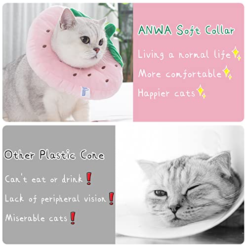 ANWA Adjustable Cat Cone Collar Soft, Cute Cat Donut Collar After Surgery, Kitten Recovery Cones to Stop Licking - color: Strawberry, size: Large