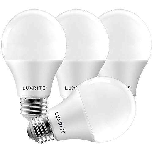 LUXRITE A19 LED Light Bulb 60W Equivalent, 5000K Bright White Dimmable, 800 Lumens, Standard LED Bulb 9W, E26 Base, Energy Star, Enclosed Fixture Rated, Perfect for Lamps and Home Lighting (4 Pack) - color: 5000k (Bright White), size: 4 Count (Pack of 1)