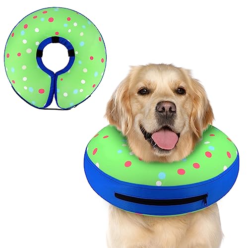 Supet Inflatable Dog Cone Collar Alternative After Surgery, Dog Neck Donut Collar Recovery E Collar, Soft Pet Cone for Small Medium Large Dogs - color: Donut Green, size: L(Neck 12"-16")
