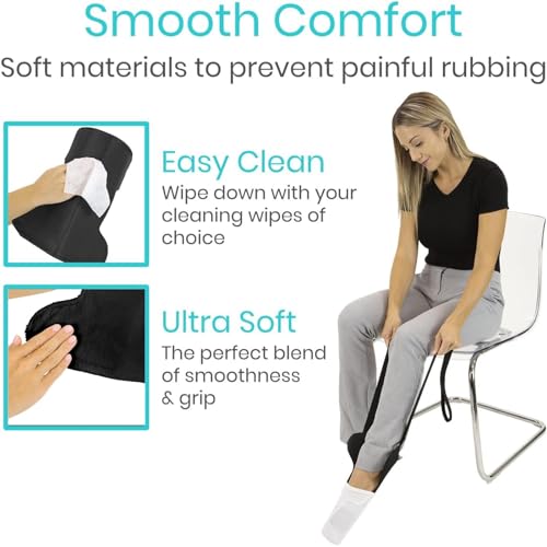 Vive Flexible Sock Aid for Putting on Socks - Extra Wide Sock Puller | Seniors - Soft, Flexible Sock Assist Device for Elderly - Sock Donner & Sock Helper Tool - Easy On & Easy Sock Help Device