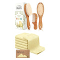 Keababies Baby Hair Brush and Comb Set and Baby Washcloths - Wooden Brush with Soft Goat Bristle - Towels and Washcloths for Newborns, Infants, Kids