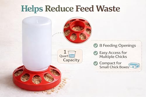 Baby Chick Feeder and Waterer Set, 1 Quart Poultry Starter Kit | Gravity-fed shallow water tray, compact brooder design, easy to refill and clean, for chicks, ducklings and small poultry
