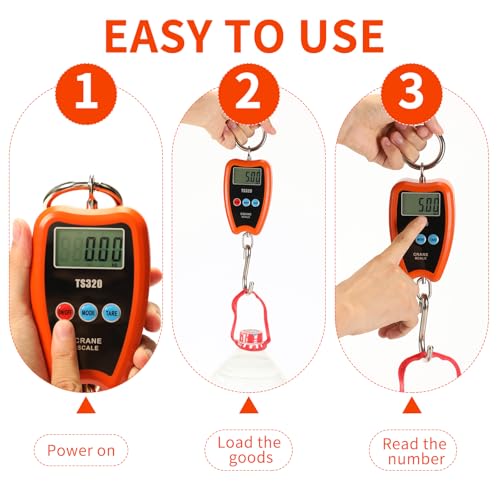 440lb/200kg Digital Crane Scale - Compact LCD Handheld Hanging Scale for Garage, Farm, Hunting, Fishing & More(200kg/Plastic/Orange) - color: 200kg/Plastic Shell/Orange