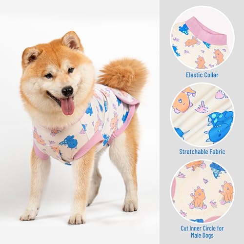 cyeollo Recovery Suit for Dogs Cats Surgery Suit Female Spay Soft Breathable Pet Onesie Bodysuit Male Dog Neuter, Small Dogs Surgical Recovery Shirt, Dinosaur, XS - color: 6# White Dinosaur, size: X-Small (Back: 9"-11")