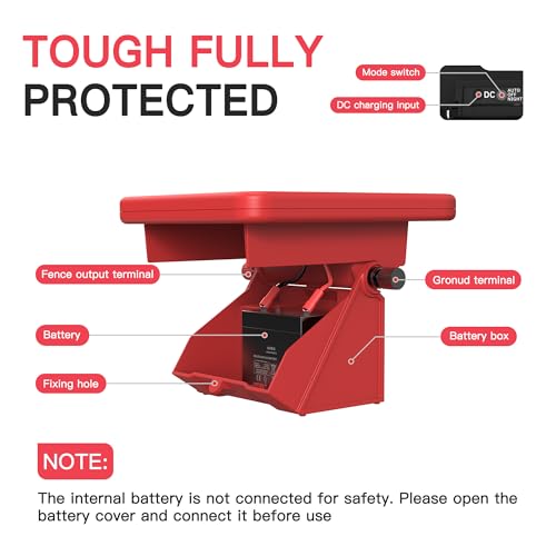 10 Mile Solar Fence Charger 0.18J Electric Fence Energizer with Day Night Mode 24-Hour Protection Red - size: 0.18J-Red