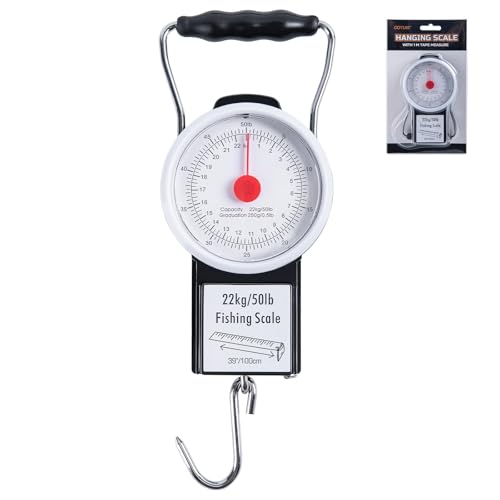 Goture Hanging Scale with 39" Built-in Tape Measure, 50lb/22kg Fishing Scale, Battery-Free Mechanical Spring Scale for Weighing & Measuring Fish, Waterproof Fishing Gear for Saltwater and Freshwater - color: Single Fishing Scale 2.0
