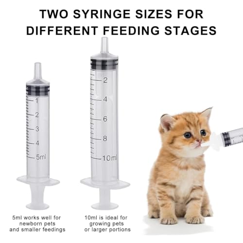 Pet Feeding Syringe with Silicone Nipples | Kitten Syringe for Feeding Newborn Kittens, Puppies, Rabbits and Small Animals (5ml+10ml +10 Silicone Nipples) - color: White