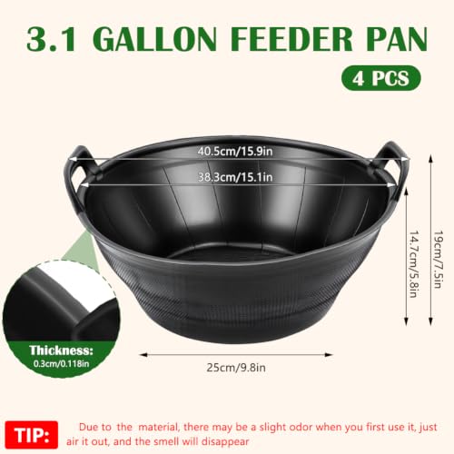 4Pcs Multi-purpose Flexible Feeder Pan, Large Feed Bucket for Animal Feeding, Livestock Water Bowl Chicken Dust Bath Tub for Horse Goat Pig Dog Farm Livestock Poultry