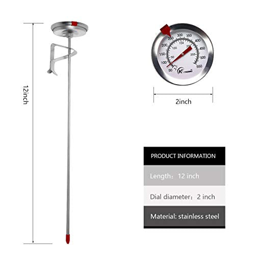 Deep Fry Thermometer with Instant Read,Oil Thermometer(2-Pack),12” Stainless Steel Stem Meat Cooking Thermometer,Best for Turkey,BBQ,Gril - color: 2-pack