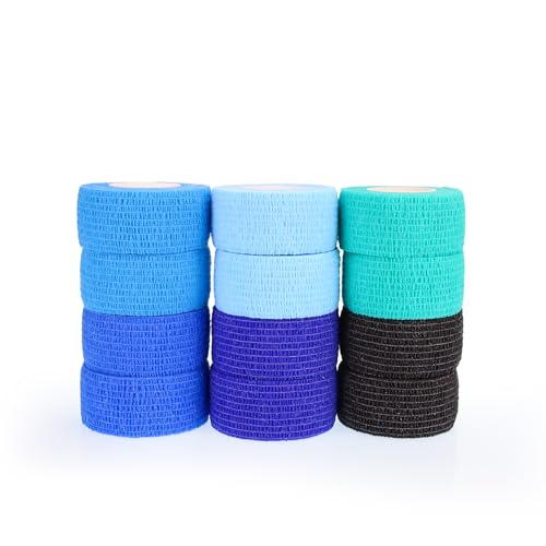 Self Adhesive Bandage Wrap Animal Cohesive Bandage Self Adherent Wrap First Aid Tape for Dogs Cats Horses Birds & Wrist Healing Ankle Sprain (1 Inch Blue Change 12 Rolls) - color: 1 Inch Blue Change 12 Rolls