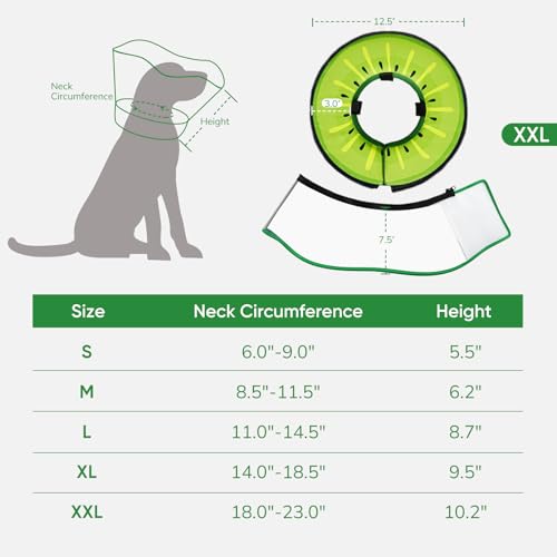 Supet Sponge Dog Cone Collar Stop Licking After Surgery, Dog Donut Collar | Adjustable Dog Recovery Collar Alternative, Detachable Shield, Soft, Comfy Cone, Neck Pillow for Large Dogs - color: Kiwi, size: XXL(Neck 18"-23")