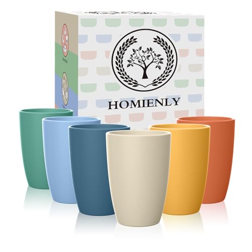 Homienly Water Cups Wheat Straw Drinking Glasses Cups 12oz Unbreakable Cups,Microwave and Dishwasher Safe Cup Set,6 PCS Stackable Cups for Kitchen,Camping-Colorful - color: MatteMulti, size: 12 Ounces