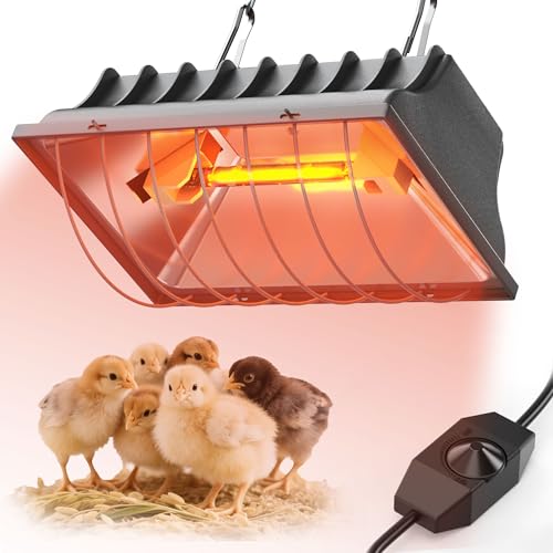 Heat Lamp for Chickens, Halogen Chicken Heat Lamp for Young Poultry, Safe Infrared Chicken Coop & Brooder Heater, Infinite Temperature Control, 50-250W, Even Heating, Adjustable Height, Gray