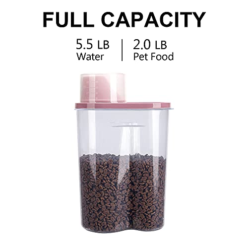 2 Pack 2lb/2.5L Pet Food Storage Container with Measuring Cup, Can Covers and Bowl for Small Dog, Cat, Waterproof-BPA Free - color: Pink 2.5L