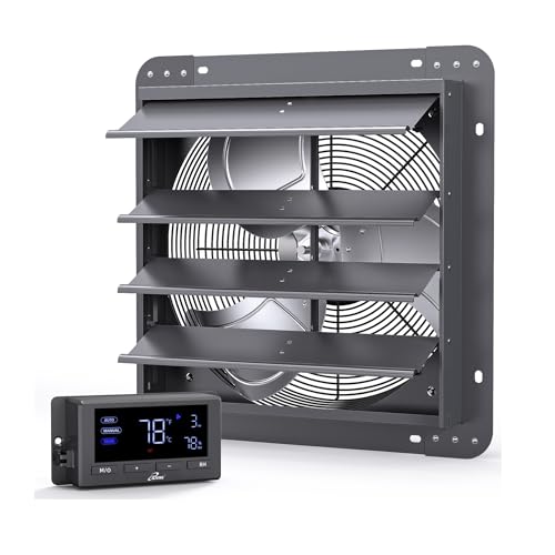 iLIVING 14" Wall Mounted Shutter Exhaust Fan, Automatic Shutter, Temperature and Humidity Controls with Variable Speed, 1200 CFM at 1600 RPM DC Motor - size: 14-inch