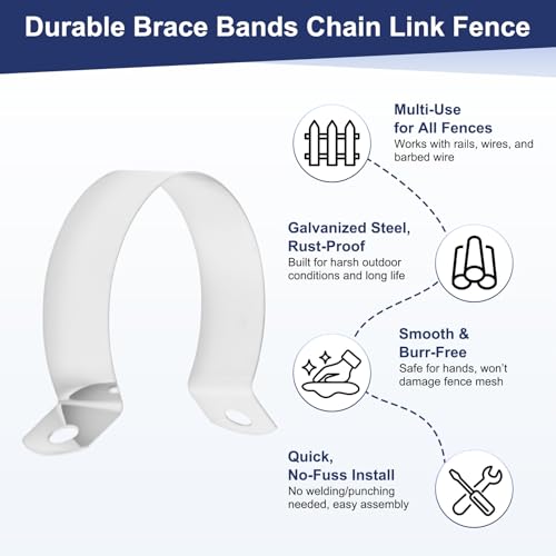 M METERXITY 12-Pack 1-5/8" Brace Bands Chain Link Fence Parts | Galvanized Steel Chain Link Brace Band with Bolts and Nuts for Fence, Gate, Posts, Rust-Resistant [Silver] - size: 1-5/8"