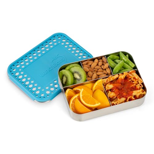 LunchBots Large Cinco Stainless Steel Kids Bento Box 5-Section Aqua 32 oz - color: Aqua Dots, size: 5 Section