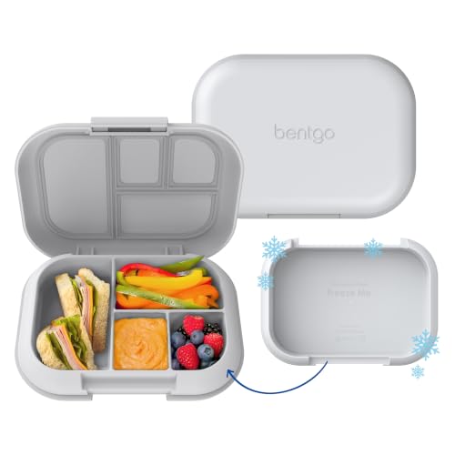 Bentgo Chill Kids 4-Compartment Bento Box Leakproof Lunch Box | Built-In Ice Pack, 3.3 Cup Capacity, BPA-Free, Microwave & Dishwasher Safe Tray, Ideal for Ages 3–7 (Gray) - color: Gray