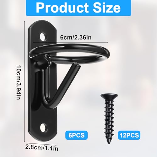 6 Pack Heavy Duty Bucket Hooks for Horse Stalls Anti-Tip Metal Bucket Holder for Horse Feed and Water Stable Barn Fence Accessories with Screws, Black