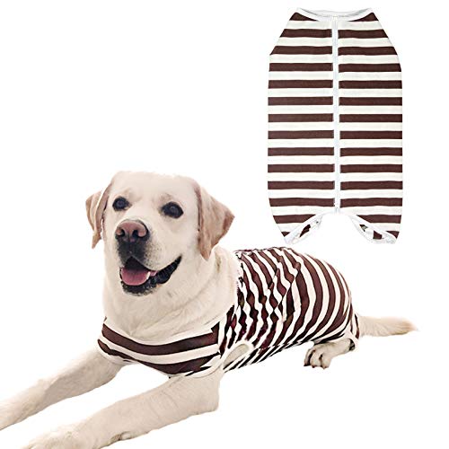 Dog’s Recovery Suit Post Surgery Shirt for Female Male Dog, E-Collar Alternative Wound Protective Clothes (Brown white-3xl) - color: brown white stripe, size: 3xl