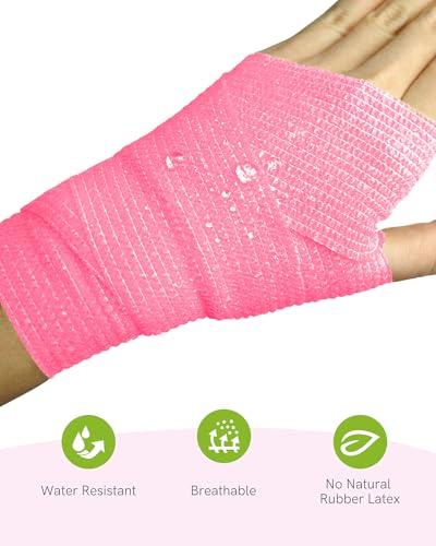 FriCARE Self Adhesive Bandage Wrap, Medical Tape in First Aid Kit | Elastic Cohesive Bandages for Sports/Vet/Wrist Ankle Wounds, 2 Inches X 5 Yards, Latex-free 6 Rolls, Sugar Bloom - color: Sugar Bloom