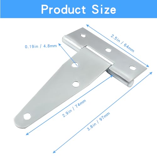Murtenze 6Pack 3 Inch Silver T-Strap Shed Hinge | Barn Door Hinges, Heavy Duty Gate Strap Hinge, T Hinges for Barn Door, Shed or Wooden Fences - color: Silver, size: 3 Inch - 6Pack