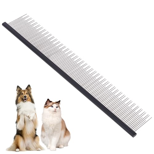 8.5 Inch Upgrade Black Professional Cat Comb,Dual-Tooth Pet Grooming Comb Anti-Static Smooth Rounded Corners Prevent Friction Breakage and Irritation,Removing Tangles,Knots,Undercoat and Excess Hair - color: Black