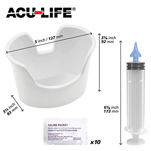 Acu-Life Ear Wax Cleaner Kit with Syringe, Basin & 10 Saline Packs | Tri-Stream Tip Supports Effective Rinsing, Includes Basin & Pre-Measured Packs For Simple Routine Use, Easy Handling Design - style: 10 Saline Packs, Syringe & Basin