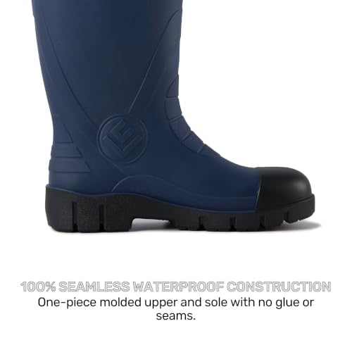 Men's Steel Toe Rain Boots, Waterproof Knee High Work Boots | Slip & oil resistant outsole for construction, farm and industrial work. - color: Navy Blue, size: 10