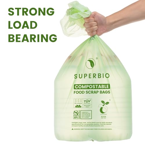 SUPERBIO 13 Gallon Compostable Kitchen Waste Bags, 50 Count, 1 Pack | Flat top Food Scrap bags, Certified by BPI and OK compost INDUSTRIAL, 49.2L, 0.87 Mil - color: 13 Gallon Flat Top, 50 Count