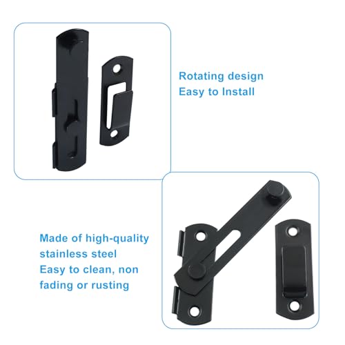 Waziaqoc Barn Door Latches, 3.93 x 2.75 Inch, Black, 2 PCS | Sliding Barn Door Lock, Stainless Steel, For Barn Door Cabinet Window Closet Door - size: 3.93 x 2.75 Inch