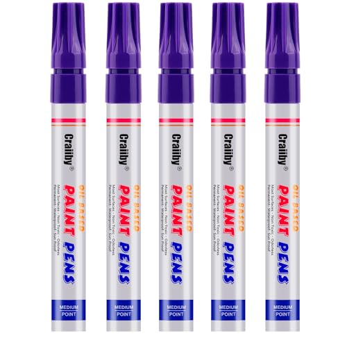 Purple Paint Markers, 5 Pack Oil-Based Waterproof Quick Dry Permanent Paint Pen Set for Rocks Painting, Wood, Fabric, Plastic, Canvas, Glass, Mugs, Metal, Tire, Stone, DIY Craft - color: Purple