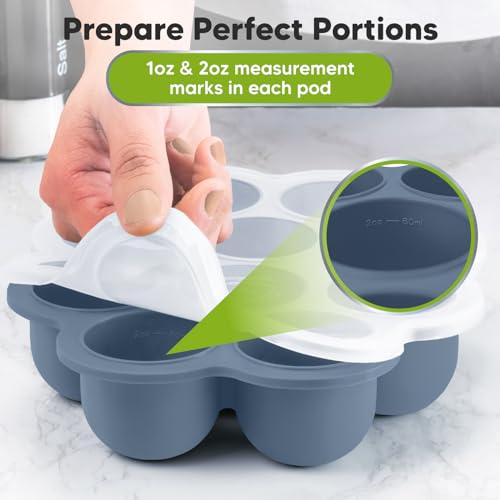 KeaBabies Silicone Food Freezer Trays with Lid, 2oz x 10 Pods (Slate) | Baby Food Storage Containers, Easy Puree Meal Prep, Breast Milk Silicone Freezer Molds, Dishwasher, Microwave Safe, BPA-Free - color: Slate