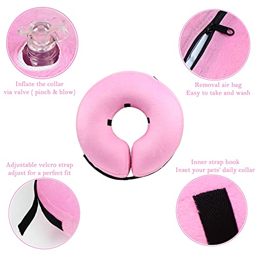Inflatable Dog Cone Collar for After Surgery, Doggie Neck Blow up Donut Recovery ECollar, Soft Adjustable Dog Cone for Small Medium Large Dogs and Cats - color: Pink, size: Medium (Neck: 11"-15")
