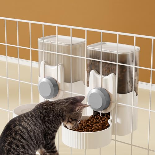 Hanging Cage Auto Pet Food Bowl Water Bottle Dispenser, 1L, Grey | Auto Gravity Pet Feeder and Waterer Set, Kennel Feeding Station, Crate Feeder Dish, For Rabbit Puppy Cats Ferret - color: Grey