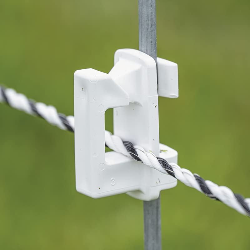 Strainrite® Pigtail Clip-On Insulator for Electric Fence Posts – 25 Pack | Clip-on design — twist and press to install. Holds low-tension electric conductors. For Strainrite® pigtail posts. White.