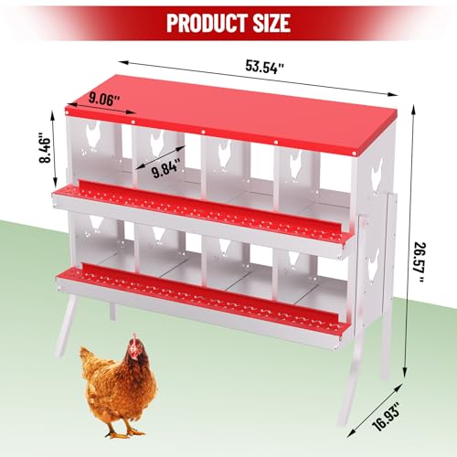 Chicken Nesting Box, 8-Hole Nesting Boxes with Bracket Legs, Removable Tray, Ventilation Holes, Easy Egg Collection & Cleaning, Laying Boxes for Hens, Red - color: Red, size: 8 Holes with Legs
