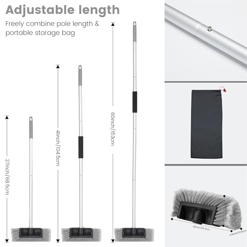 Car Wash Brush with Long Handle, 60'' Soft Bristle Cleaning Brush, Car Cleaning Brushes, Carwash Brushes for SUV, RV, Boat, Truck, House Siding, Sweep Snow, Gray - color: Gray